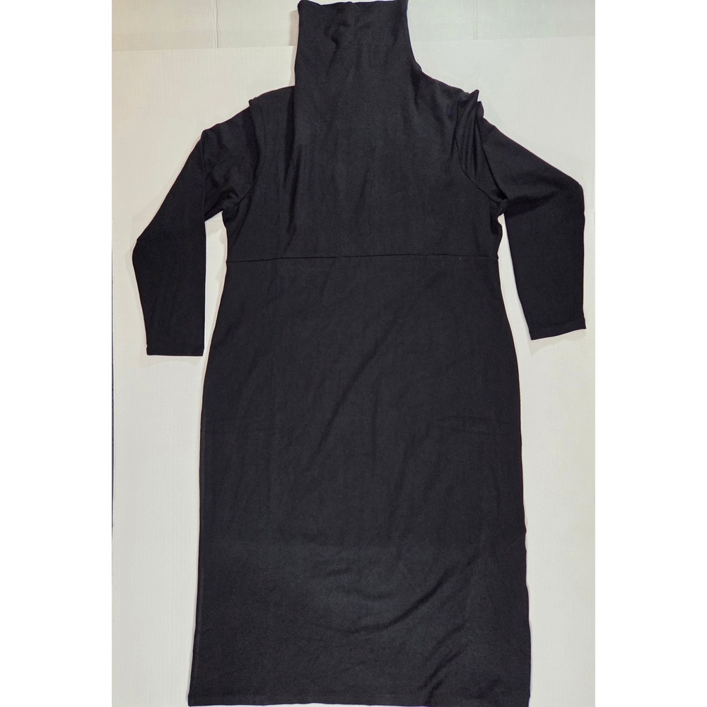 Women with Control Black Finespun Jersey Turtleneck Midi Dress Tummy Control XLP